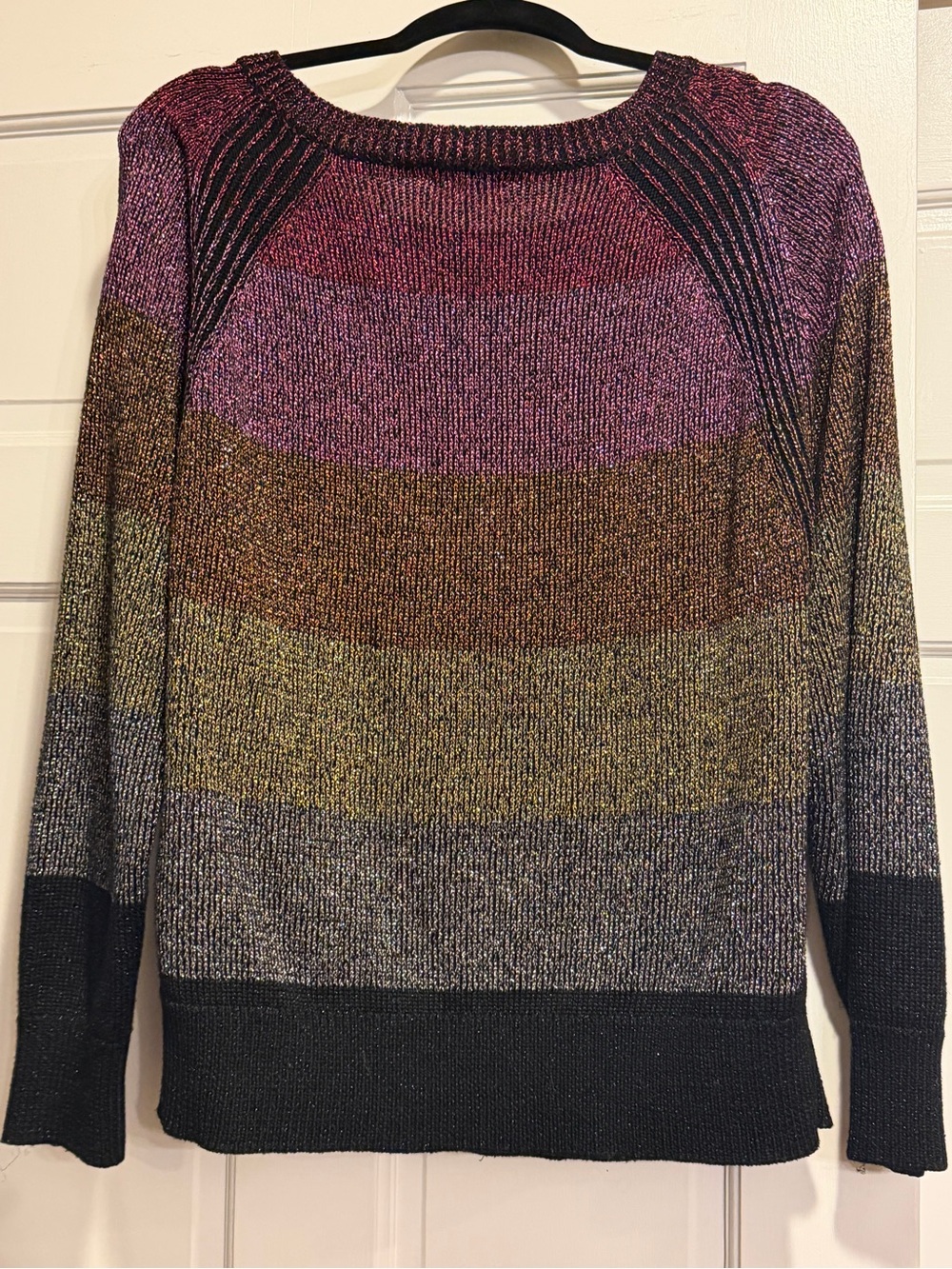 Dries Van Noten Metallic Striped Crewneck Sweater in Purple, Brown & Black
